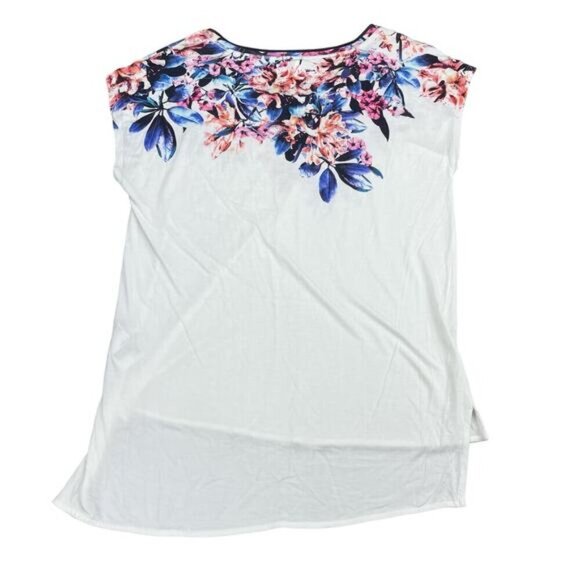 KAREN MILLEN Short Sleeve Floral Print T-Shirt Sz 6 High Low Hem - Picture 4 of 4